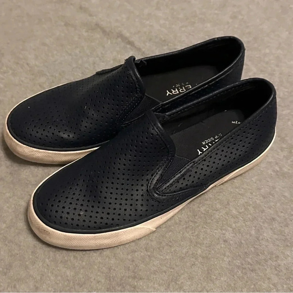 Sperry Shoes - Sperry Womens Seaside Perfortrated Leather Slip On Sneakers Shoes navy size 6M